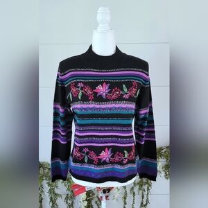 Vintage Alfred Dunner Embroidered Knit Wool Blend Sweater